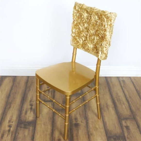 16" Champagne Satin Rosette Chiavari Chair Caps, 300 Chair Back Covers - Picture 1 of 3